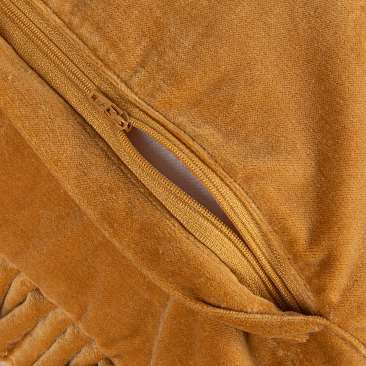 Square Cotton Velvet Pillow w/Ruffled Trim - Mustard Color