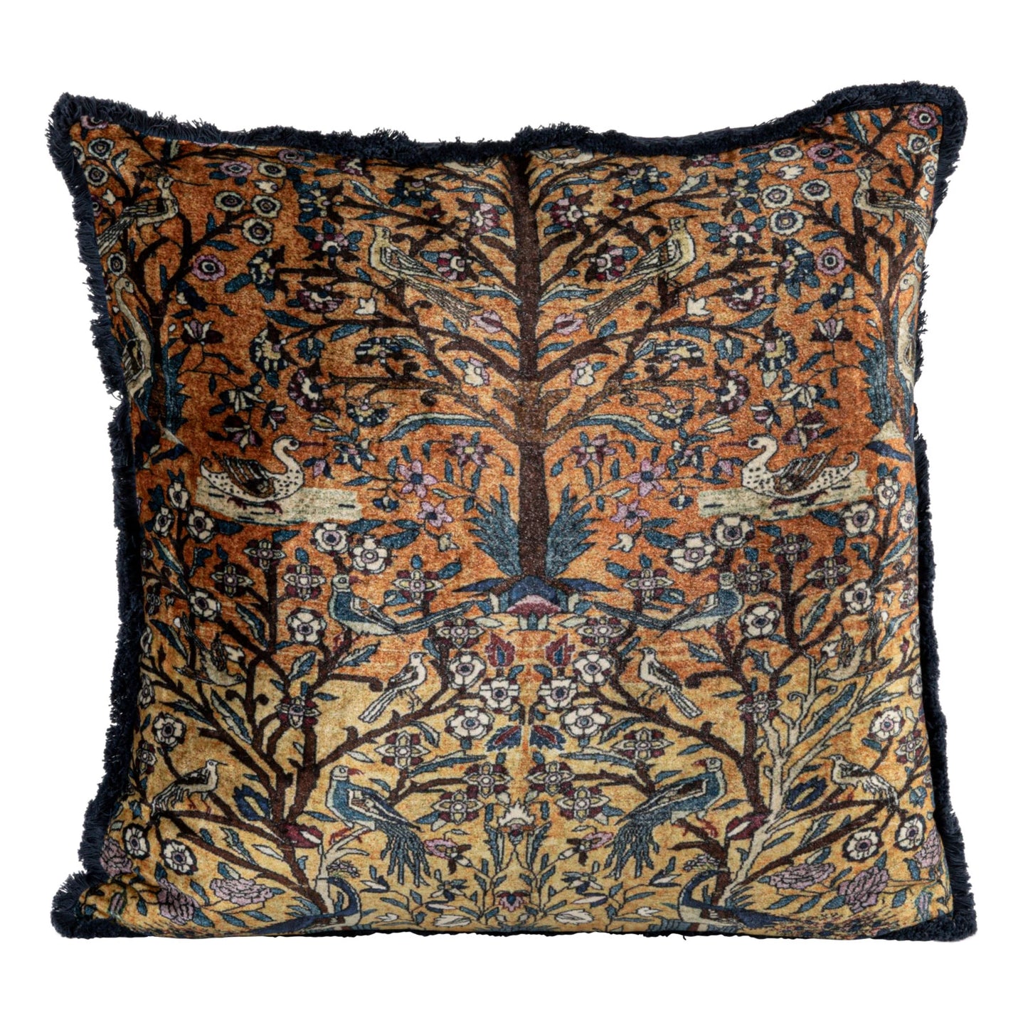 Square Cotton Blend Velvet Printed Pillow w/Vintage Carpet Pattern