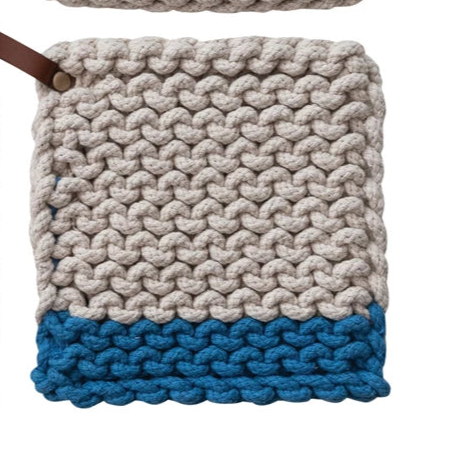 Cotton Crocheted Pot Holder w/Leather Loop (4 Colors)