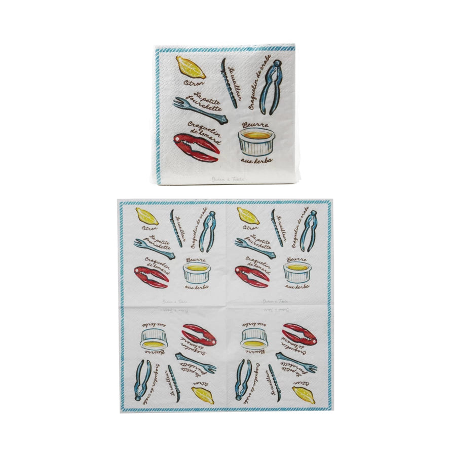 Paper Cocktail Napkins w/Seafood Accountrements