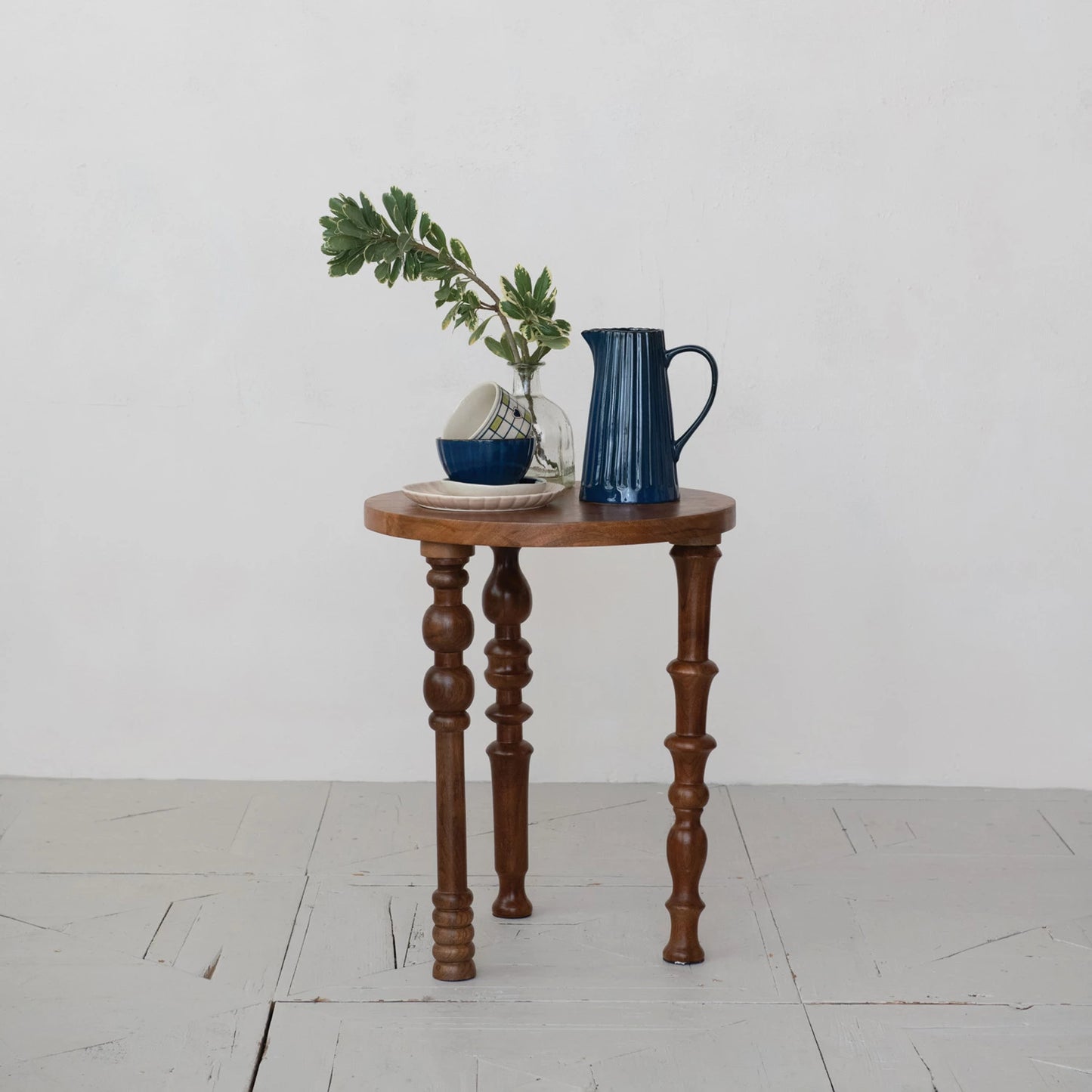 Mango Wood Side Table w/Turned Legs, Walnut Finish