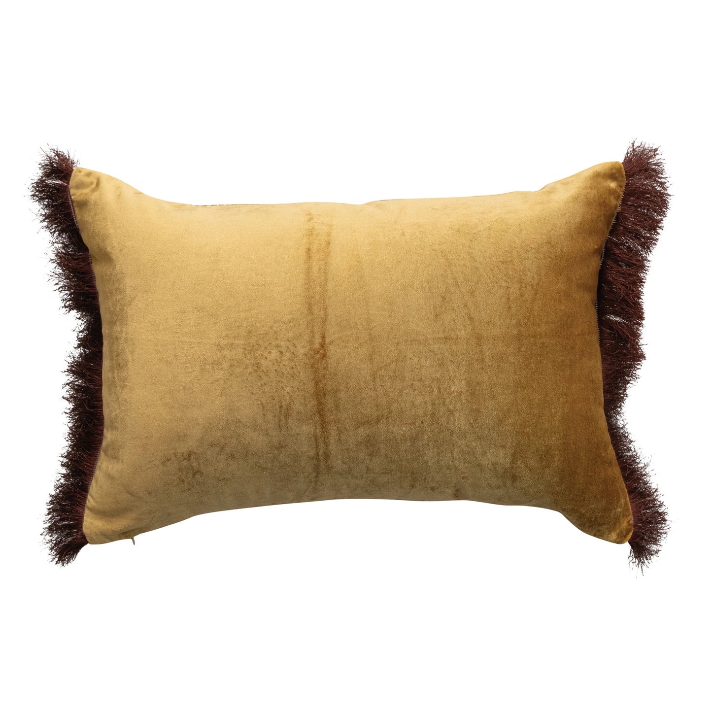 Cotton Velvet Printed Lumbar Pillow w/Tibetan Tiger & Fringe
