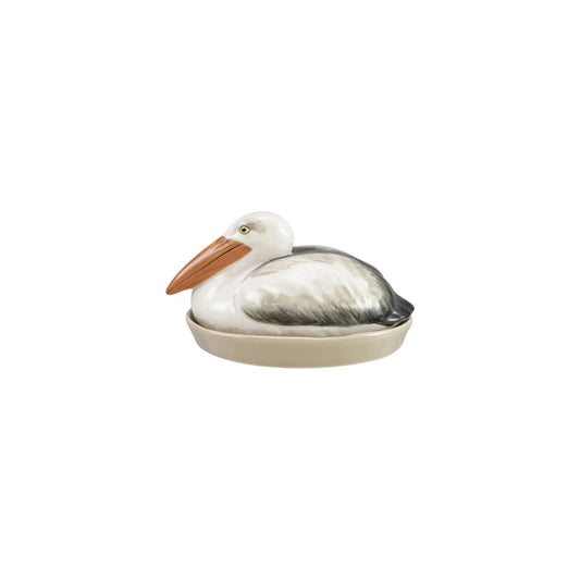 Stoneware Pelican Shaped Butter Dish - Hand Painted
