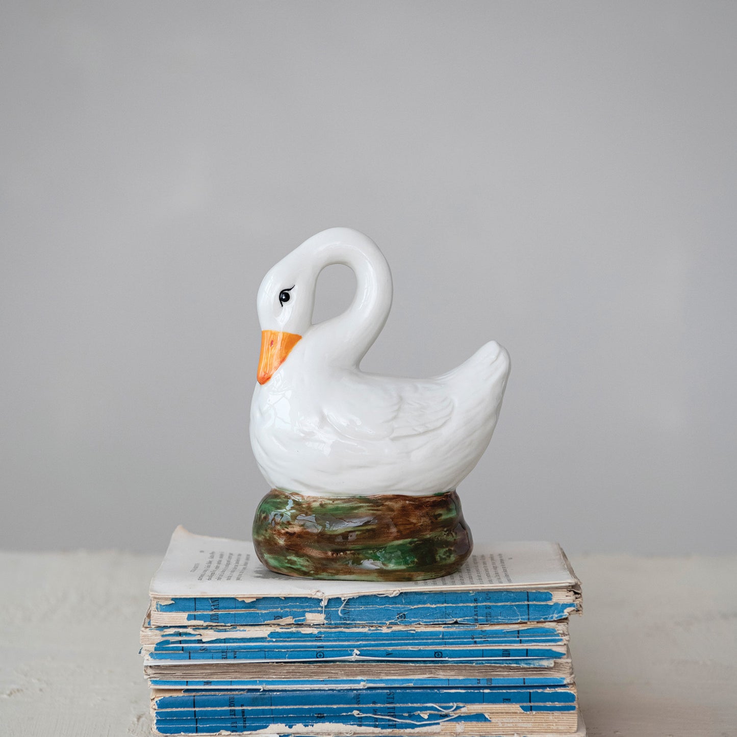 Hand-Painted Stoneware Vintage Reproduction Swan