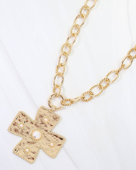 Cayce Large Cross Charm Necklace Gold: Default
