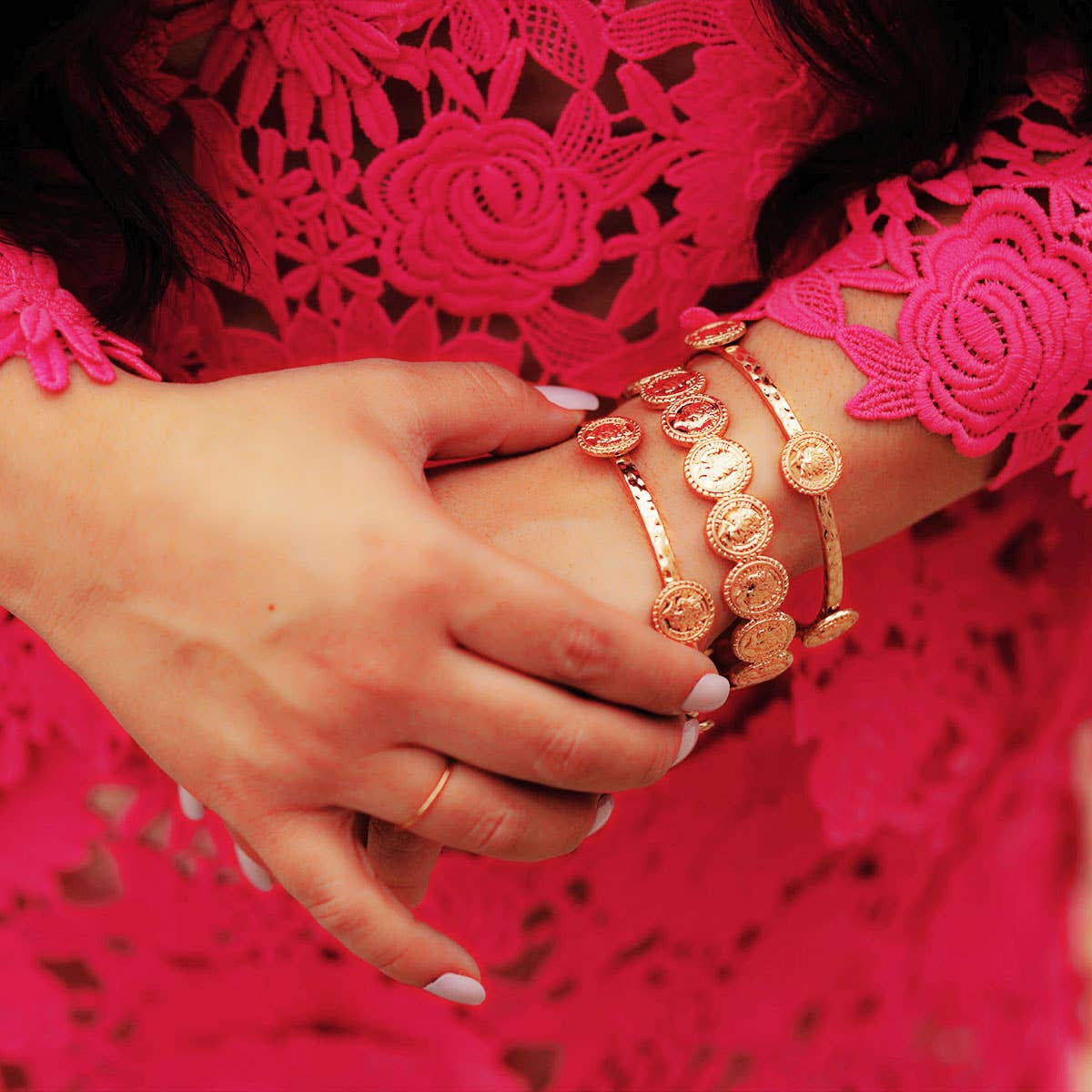 Queen Elizabeth Claudia Coin Bangle in Worn Gold