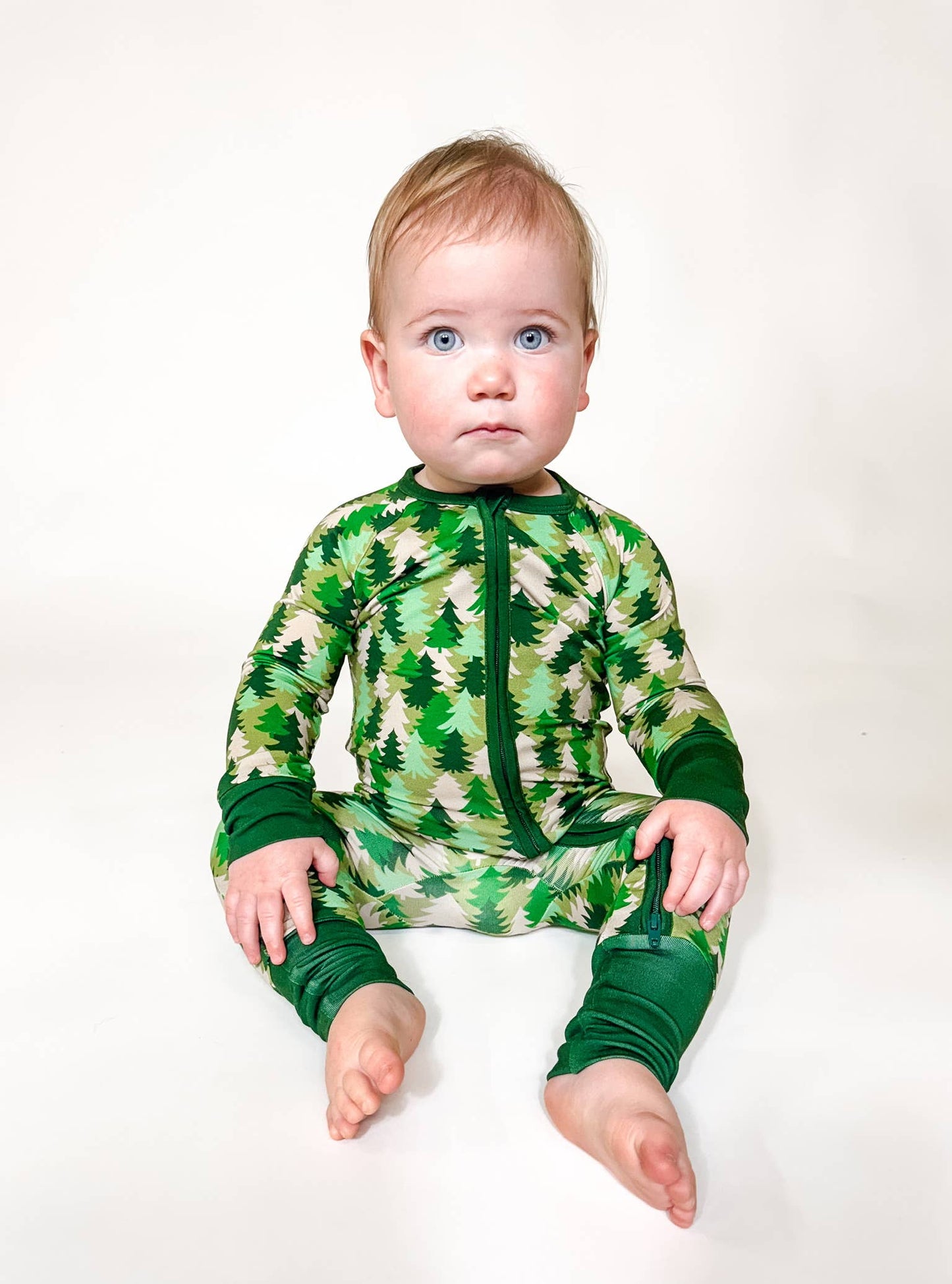 Evergreen Camo - LS Convertible Zip PJs: 0-3 mo