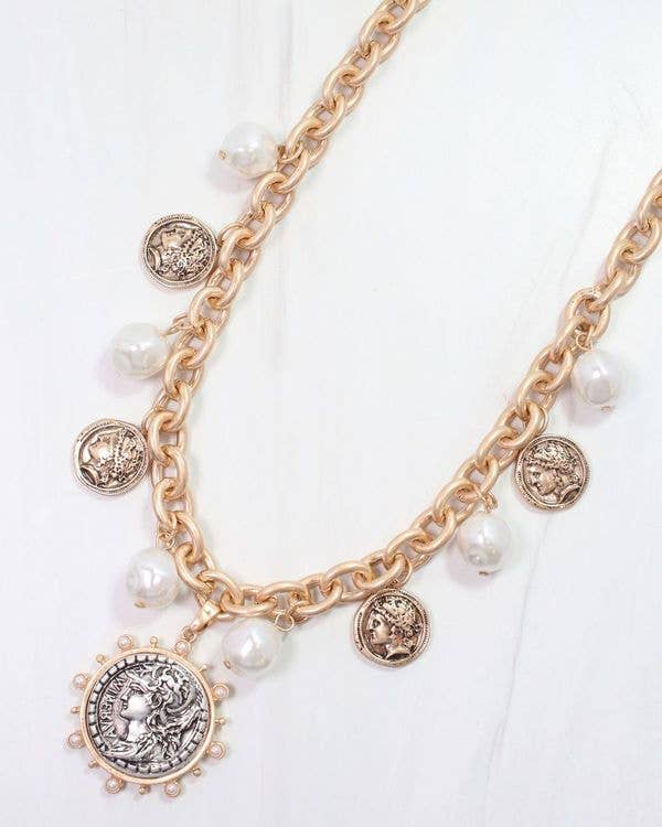 Victoria Charm Necklace Worn Gold: Default