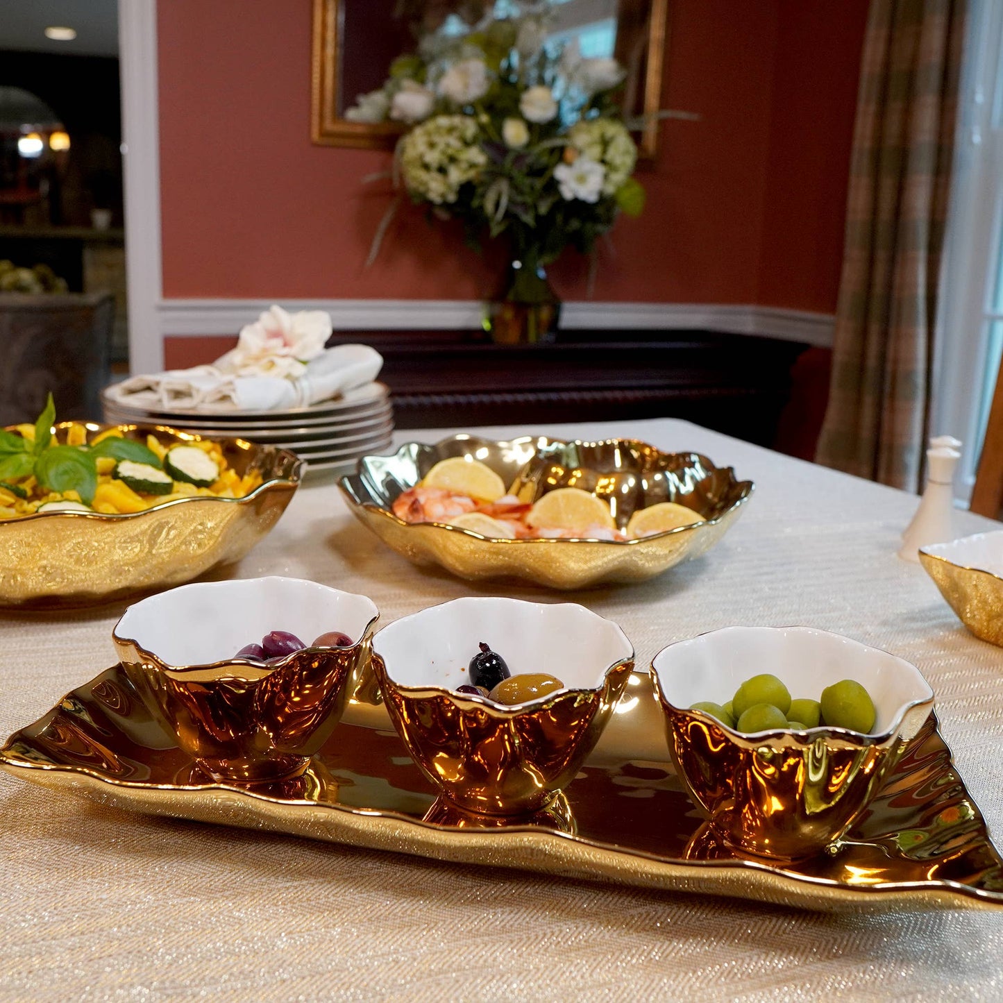 Gold Coast 4 pc. Tray w Bowls 14x6.25(bowls 4.25x4)
