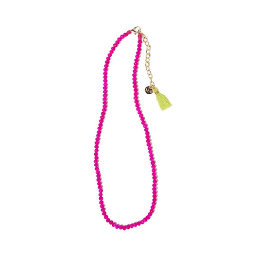 Hayden Solid Single Strand Crystal Necklace With Tassel Hot Pink