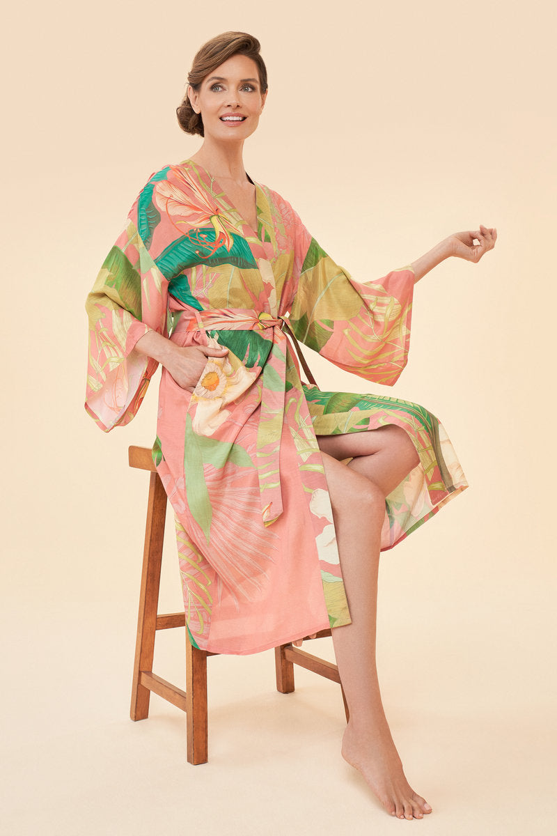 Delicate Tropical Kimono Gown in Candy