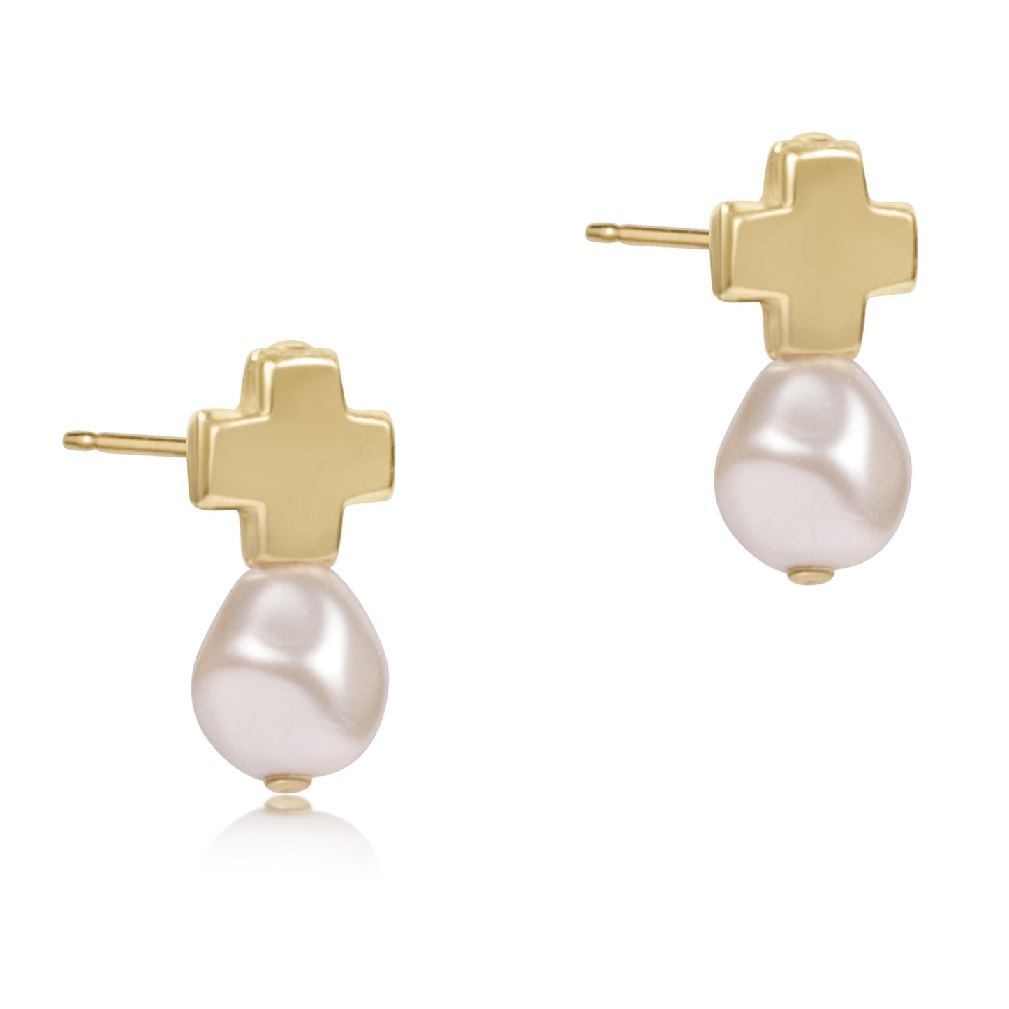 Signature Cross Gold Stud - Pearl Earrings
