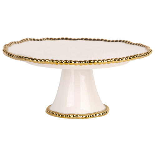 White Gold Beaded Round Cake Stand