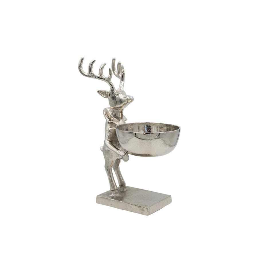 Cast Aluminium Deer Holding Bowl, Nickel Finish