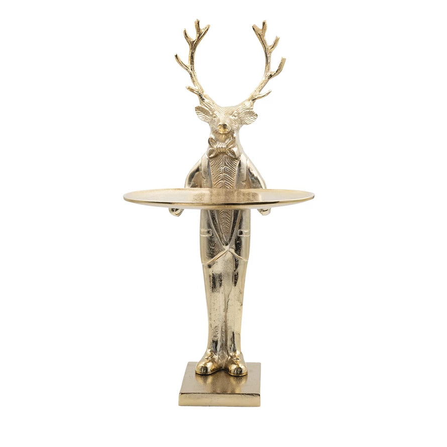 Cast Aluminum Deer w/Tray - Gold Finish