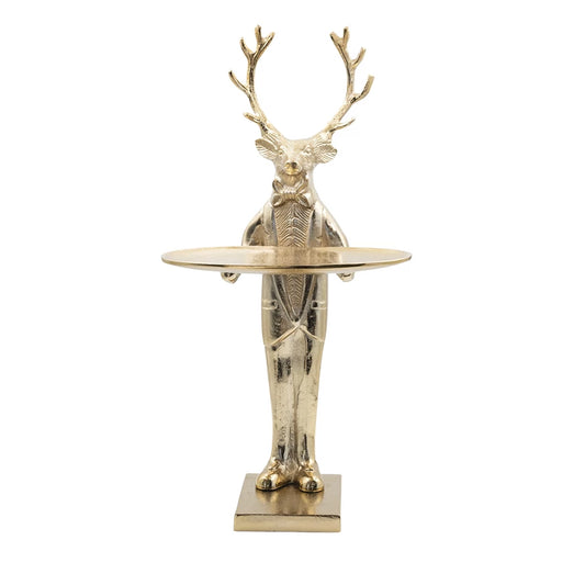 Cast Aluminum Deer w/Tray - Gold Finish