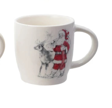 Stoneware Mug w/Santa & Reindeer Image (4 Styles)