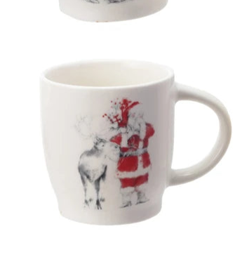 Stoneware Mug w/Santa & Reindeer Image (4 Styles)