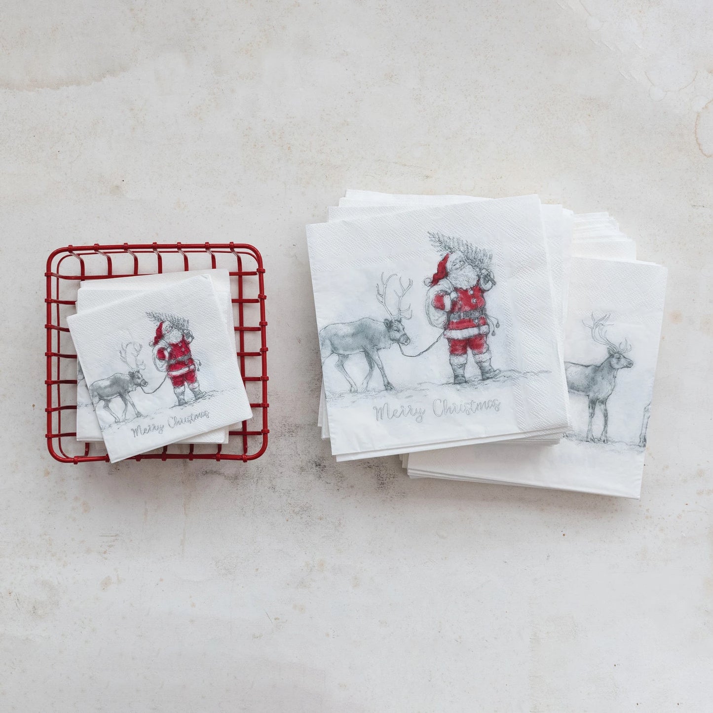 Paper Napkins w/Santa Leading Reindeer Image
