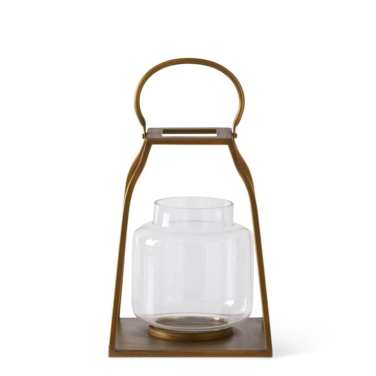 Gold Metal Trapezoid Lanterns w/Glass Hurricane (3 Sizes)