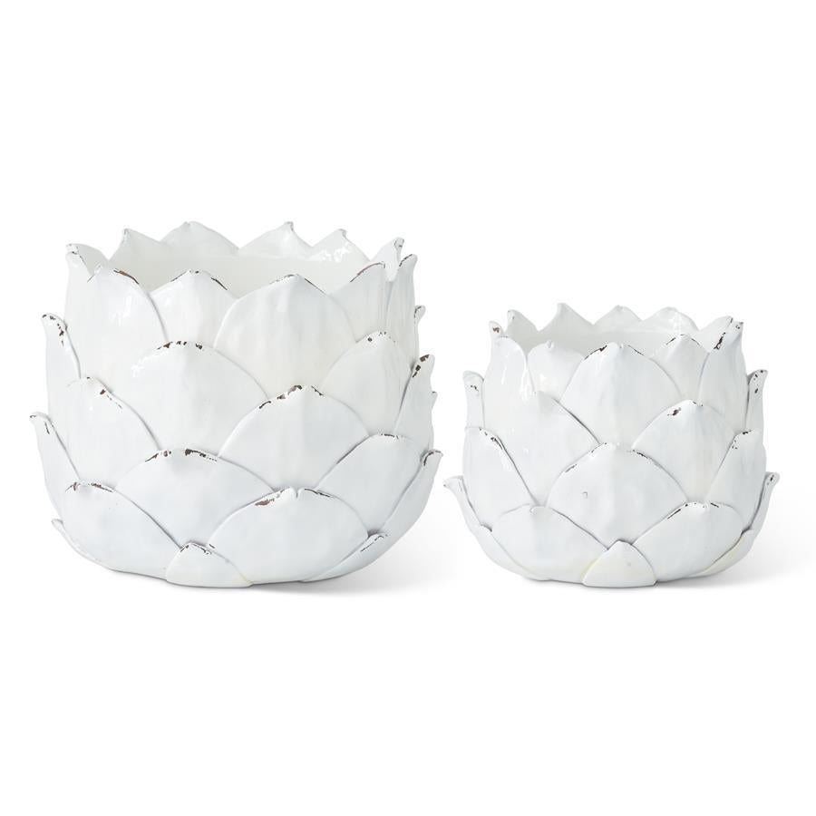 Set of 2 White Resin Artichoke Planters