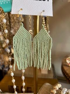 MINT SEED BEAD FRINGE EARRING 3.5"