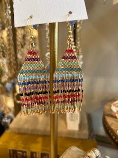 Multi Colored Gold Stripes Luxe Petite Fringe Earring 3.25"