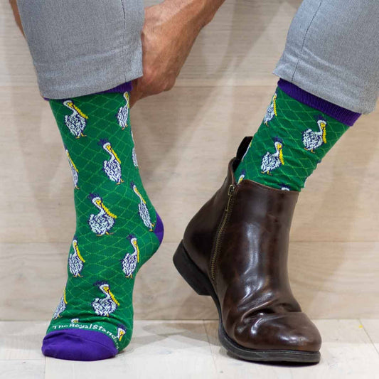 Men's Mardi Gras Pelican Socks Green/Purple One Size