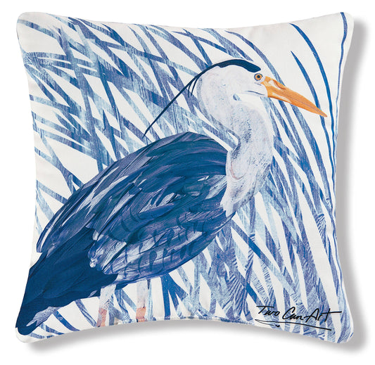 Blue Heron Indoor/Outdoor Printed Pillow by Two Can Art