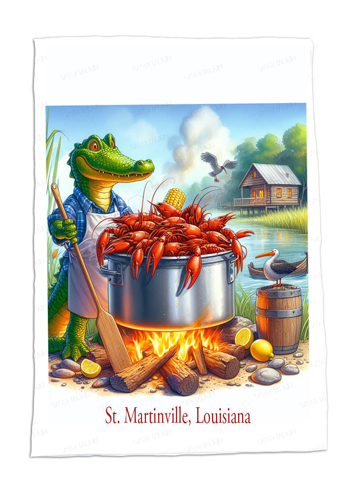 Cajun Alligator Crawfish Boil Dishtowel
