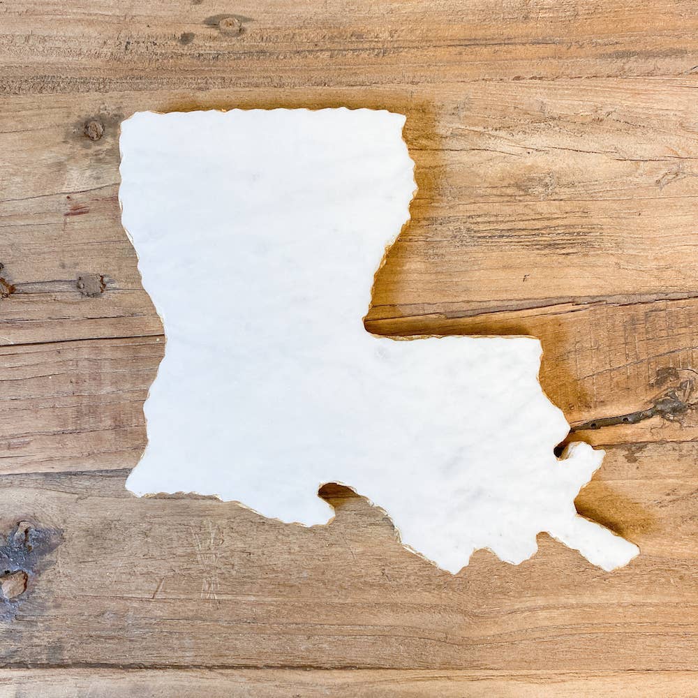 Louisiana Shaped Marble Serving Board White/Gold