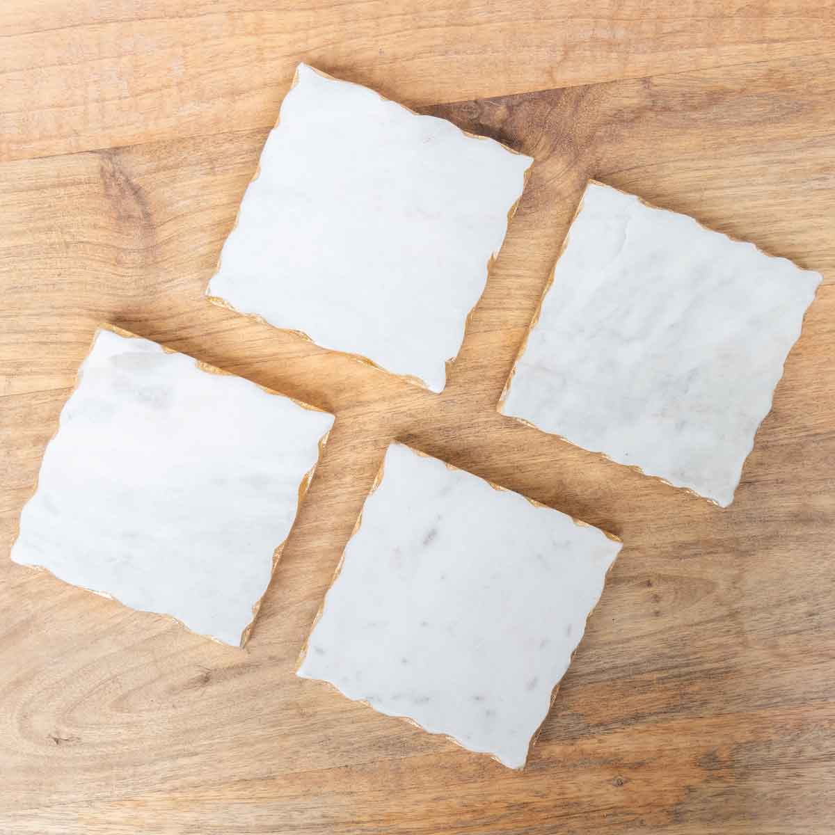 Ferrara Square Marble Coasters   White/Gold   4x4 Set of 4
