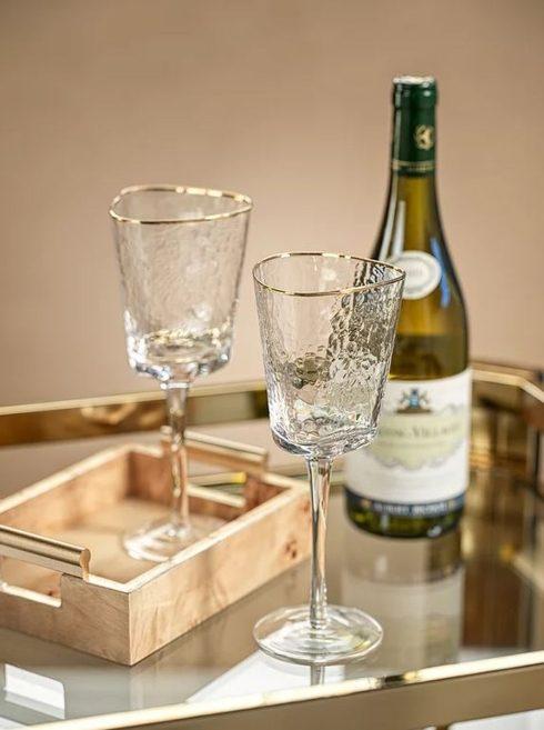 APERITIVO TRIANGULAR WINE GLASS - CLEAR WITH GOLD RIM