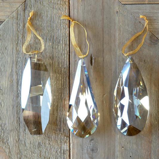 Faceted Elongated Crystal Gem Ornaments- 3 assorted styles