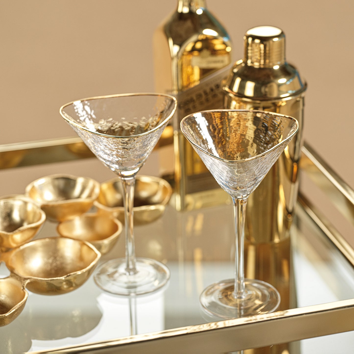 APERITIVO TRIANGULAR MARTINI GLASS - CLEAR WITH GOLD RIM