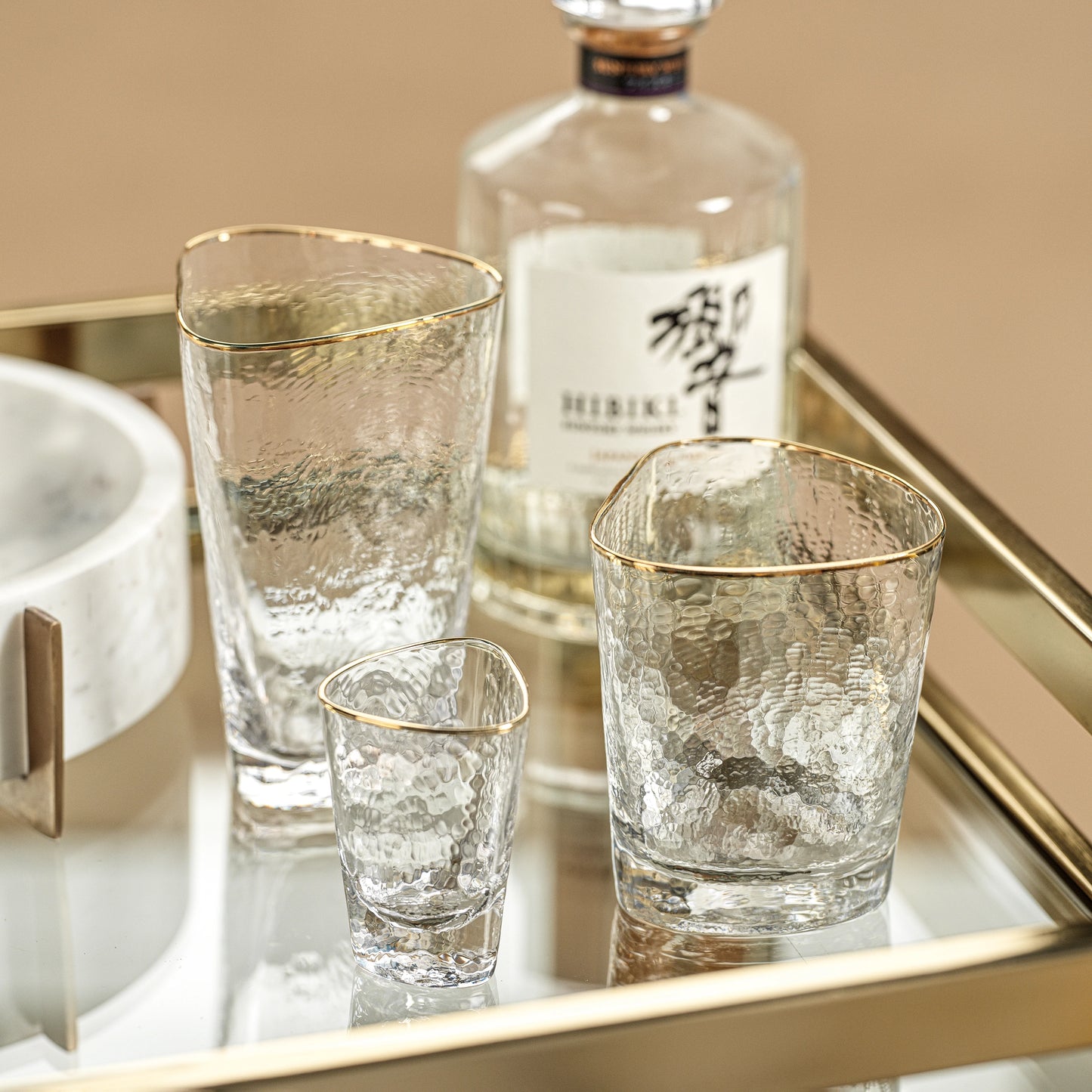 Aperitivo Triangular Double Old Fashioned Glass - Clear with Gold Rim