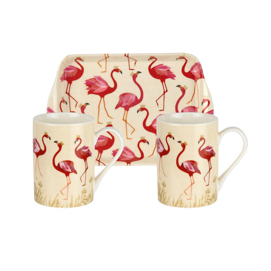 The Flamingo Collection Set of 2 Mugs and Tray