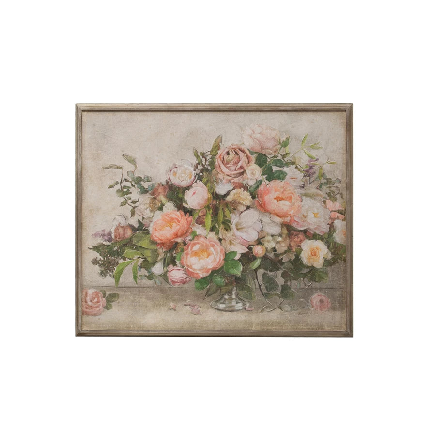 Wood Framed Wall Decor w/ Flower Bouquet