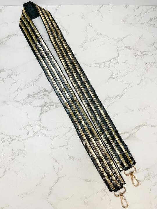 Game Day Sequin Purse Straps - Black & Gold