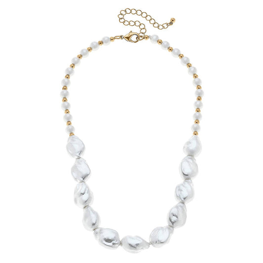 Summer Baroque Pearl & Seed Bead Necklace in Ivory