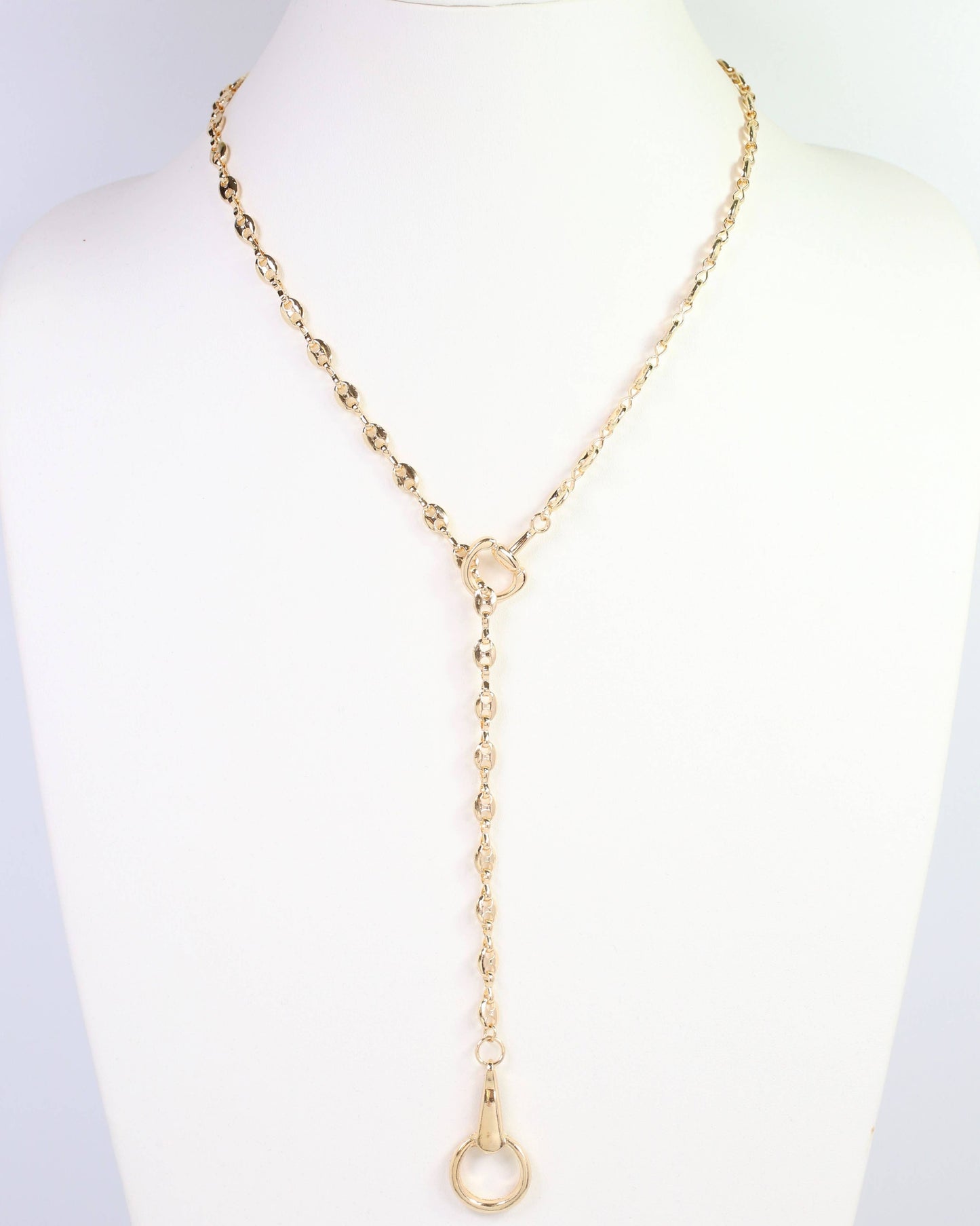Manchester Horsebit Y Necklace Gold