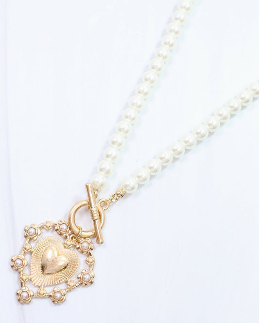 Cason Pearl and Heart Pendant Worn Gold: Default
