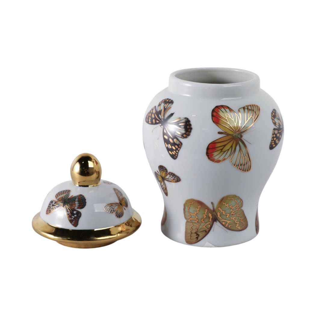 Multicolor 8x5 in. Ceramic Glam Temple Jar with Butterflies