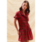 RED CHECKERED PLAID CHRISTMAS HOLIDAY MINI DRESS: RED CHECK / S