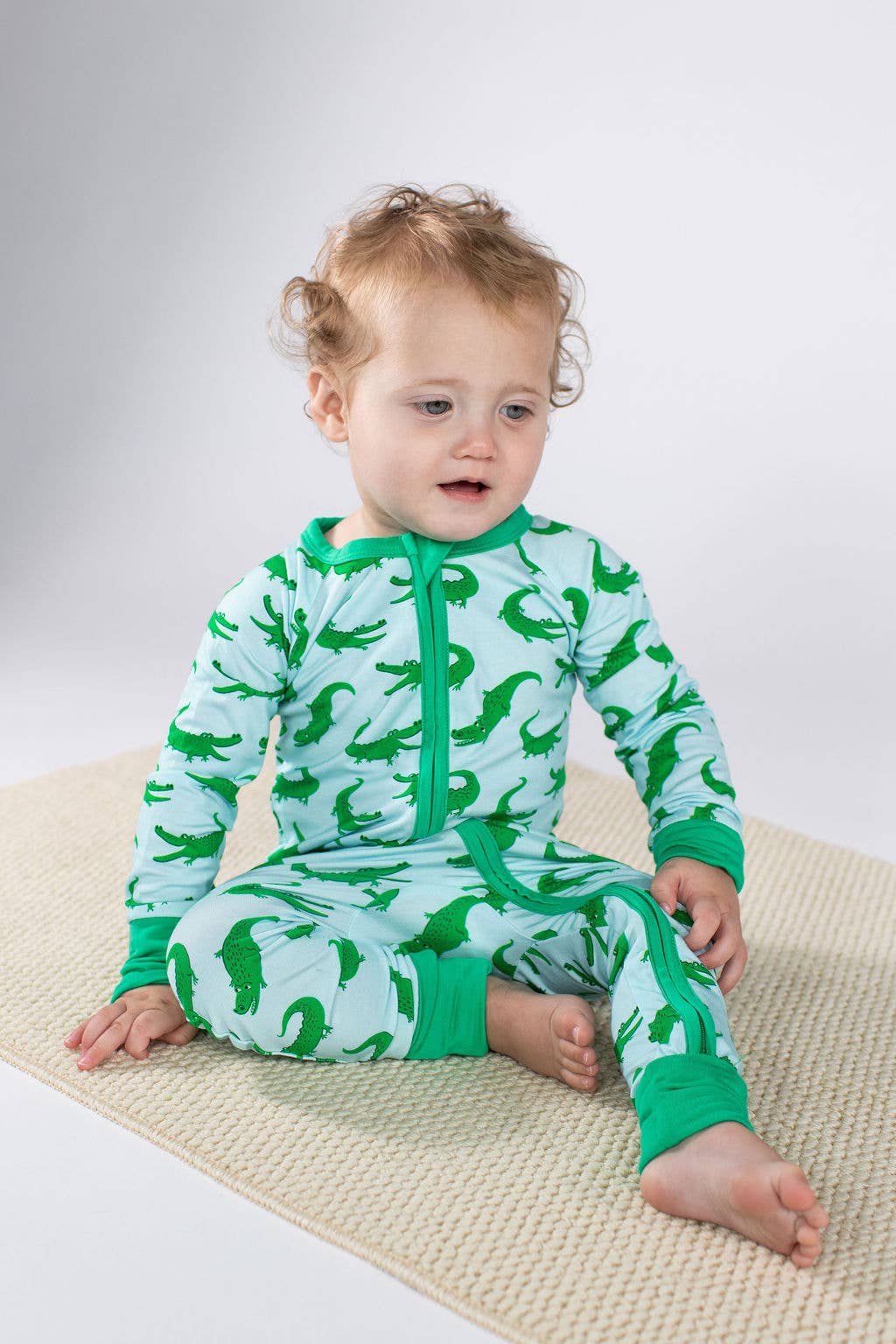 Blue Alligators - Zip Convertible Pajamas: 3-6 months