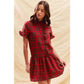 RED CHECKERED PLAID CHRISTMAS HOLIDAY MINI DRESS: RED CHECK / M