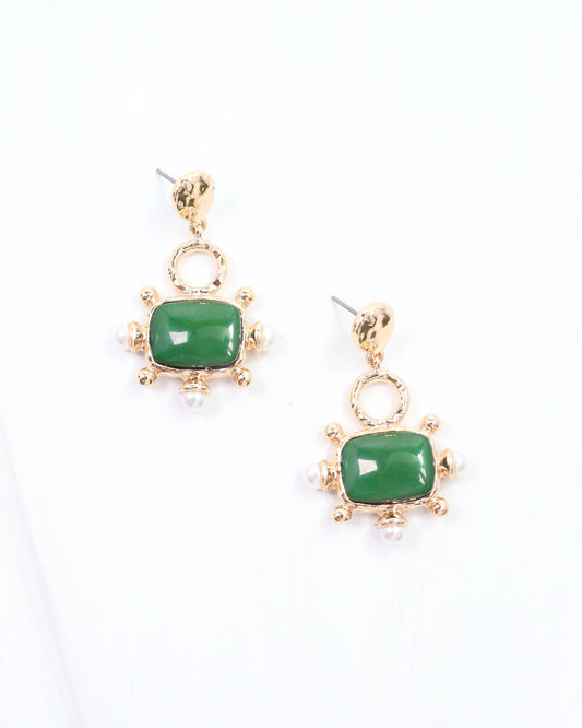 Buena Vista Stone and Pearl Drop Earring Green: Default