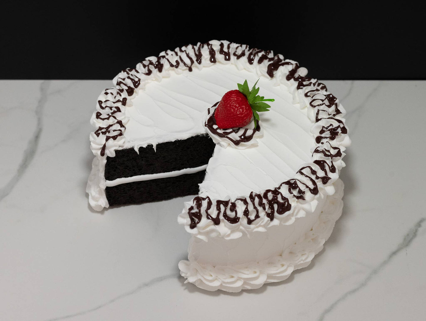 Large Fake Vanilla Cake with Slice Missing