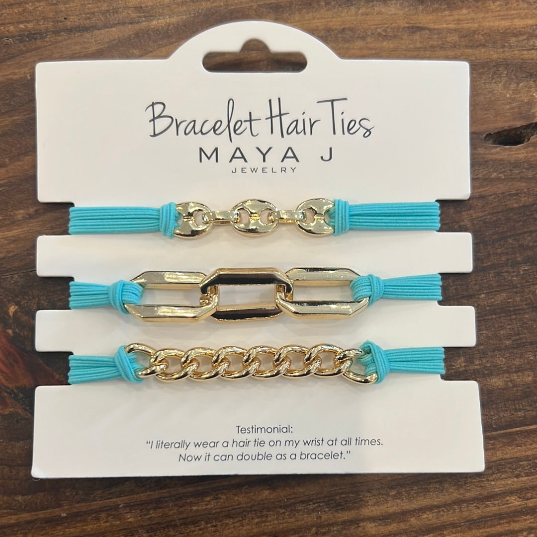 Beach Hair Tie - Yellow Mariner Chain Set w/Teal Elastic