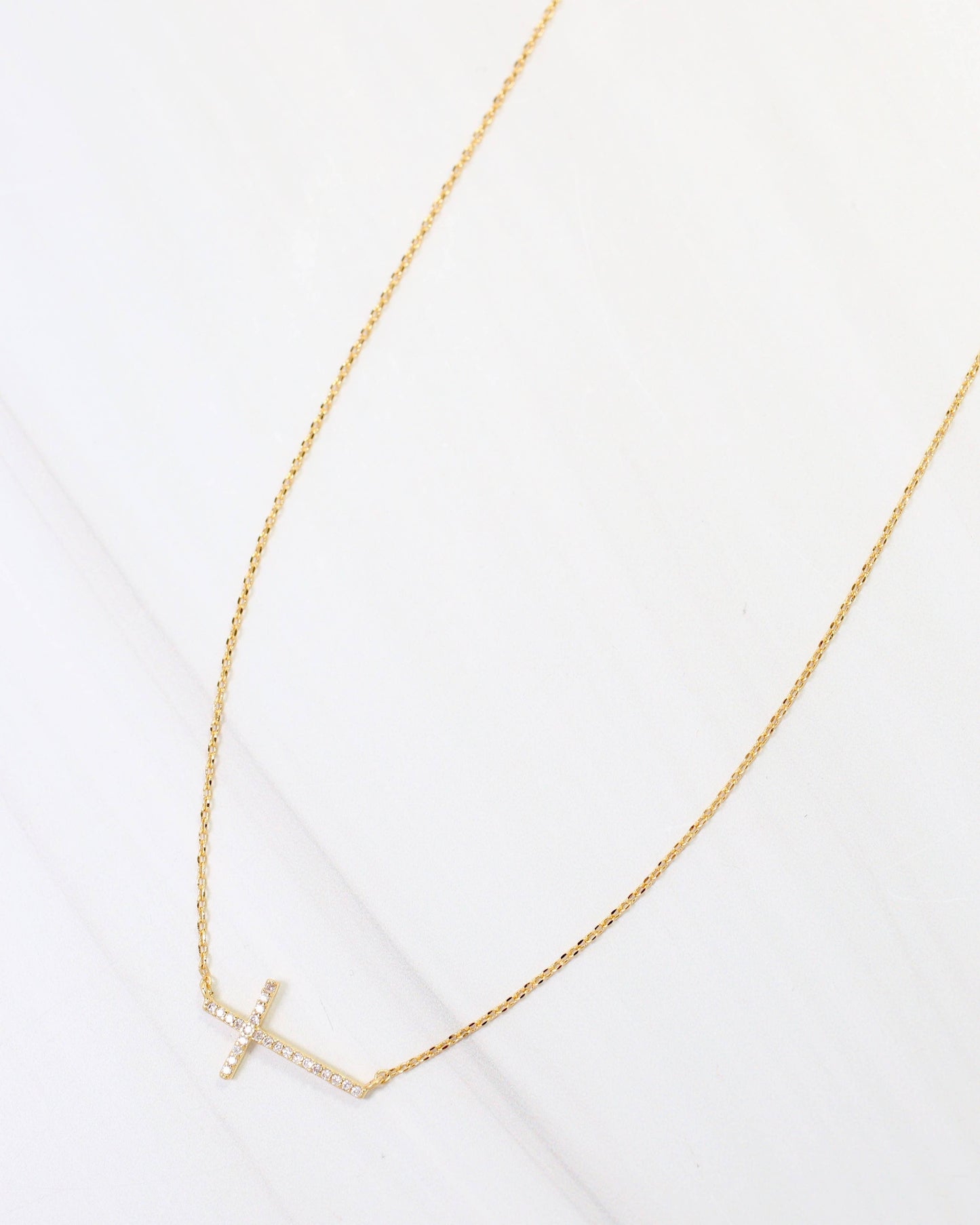 West Point CZ Side Cross Necklace Gold